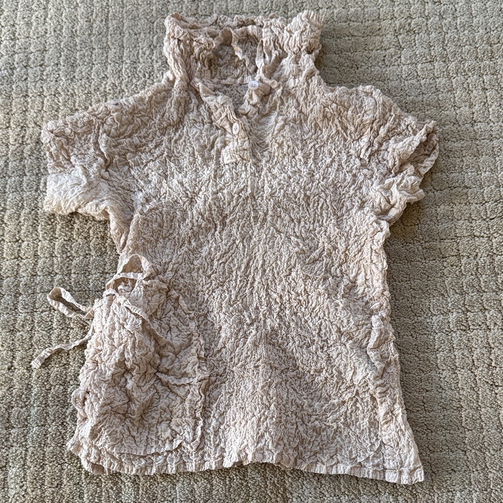 ME ISSEY cauliflower Beige Crinkle Blouse